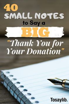 a notepad with the words, 40 small notes to say a big thank you for your donation