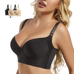 PRICES MAY VARY. Three-dimensional shaping bra Cup: The soft material and beautifully shaped cups provide a natural push-up effect, and the flexible underwire makes you more comfortable. The excellent support allows you to have a perfect breast curve, which looks sexy but not cumbersome Full Back Coverage Design：Comfortable fit, the push and compression of the sides and back can hide most of the excess fat around the back, sides, and armpits, making your back line look smoother and tighter, impr Bra For Women, Shoulder Injuries, Back Fat, Coverage Bras, Bra Cup, Everyday Bra, Soft Cup, Fashion Toys, T Shirt Bra