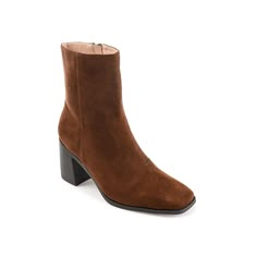 Journee Collection-Sloann Bootie Rock your chic looks with the Journee Collection Sloann bootie. Designed in a gorgeous Western profile, this zipper boot gets an elevated look with a stacked block heel. Tru Comfort foam insole delivers the much needed comfort. Dark Brown Suede Boots Outfit, Brown Boots With Dress, Casual Brown Booties, Boots Fall 2024, Brown Chelsea Boots Women, Paris Inspired Outfits, Classic Kibbe, Boots Fall Ankle, Minimalist Outfits