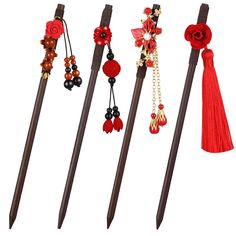 PRICES MAY VARY. Exquisite Craftsmanship: these vintage Chinese hair accessories are made of quality natural wood, which is sturdy, corrosion resistant, lightweight, and long lasting, the glass beads or metal decoration on the hair stick are not only nice looking but also reliable 4 Styles in One Set: there are 4 pieces of Chinese hair sticks in 4 different styles, which can meet your different needs of dressing up, doesn't feel out of style, easy to match your various clothes and hair color, wh Hair Classic Style, Chinese Hair Chopsticks, Japanese Hair Stick, Chopstick Accessories, Geisha Hair, Hair Chopsticks, Chinese Accessories, Chopstick Hair, Retro Chinese