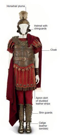 an image of a roman soldier's armor and helmet with labels on the side