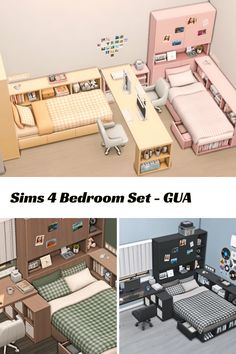 four different types of beds and furniture in the same bedroom set - g u a