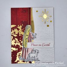 a card with an image of the nativity scene on it's front and side