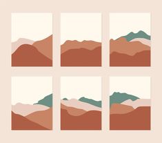 four different mountains are shown in the same color scheme, one is brown and green