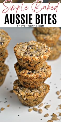 some cookies are stacked on top of each other with the words simple baked aussie bites