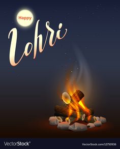 happy lohrii greeting card with fire and rocks in the night sky eps file