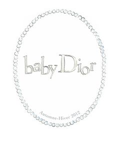 the word baby dior written in silver on a white background with small circles around it