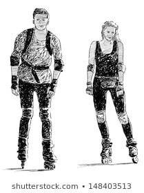 two people in rollerblading gear standing next to each other