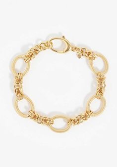 Knotted gold chain sits between textured oval links creating a versatile bracelet with modern elegance.Materials18ct gold plated silverBracelet length (approx)17.5cm 2cm extender Gold-tone Chunky Chain Bracelet With Oval Links, Elegant Charm Bracelet With Chunky Oval Links, Gold Metal Chain Bracelet, Gold-tone Gold Bracelet With Chunky Oval Link Chain, Gold Charm Bracelet With Chunky Oval Link Chain, Gold Oval Link Charm Bracelet With Chunky Chain, Gold Oval Link Paperclip Bracelet, Elegant Chain Bracelet With Chunky Oval Links, Gold Bracelet With Adjustable Oval Link Chain