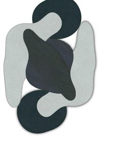 an abstract black and white painting with circles