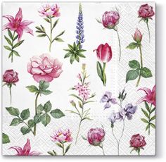 pink and purple flowers on white paper napkins