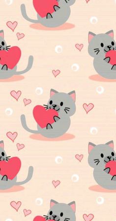 a cat holding a heart in its paws on a pink background with lots of hearts