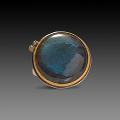 This stunning ring features a smooth, luminous labradorite cabochon wrapped in warm 22k gold and accented with two diamonds set in 22k gold. The setting measures approximately 7/8 inch in diameter. Sterling silver back and 6mm hammered band. Matte finish. This piece will be made to order, and will ship within 10-14 business days. If you need it sooner, use the Notes section on the order form to request a rush. Hammered Band, Labradorite Cabochon, Labradorite Ring, Order Form, 22k Gold, Labradorite, Special Events, Rush, Ring Size