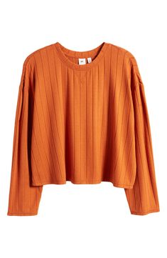 Cozy up in this pajama top designed in a widely ribbed texture and cut with a roomy silhouette. 21" length (size Medium) Crewneck Long sleeves 73% rayon, 24% polyester, 3% spandex Machine wash, tumble dry Imported Not available for sale and shipment to Germany Fall Fit Ideas, Burnt Orange Top, Orange Long Sleeve Shirt, Orange Long Sleeve, Fall Fit, Deep Autumn, Orange Top, Matching Pants, Ribbed Texture