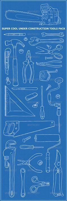 a blueprinted poster with various tools on it