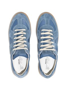 Find MAISON MARGIELA Replica Low-top Leather Sneakers on Editorialist. Replica low-top leather sneakers from Maison Margiela featuring blue, leather, suede panelling, signature single-stitch logo, signature numbers motif, logo patch at the tongue, round toe, front lace-up fastening, branded insole, full lining and gum-rubber sole. Men’s Footwear, Margiela Gats, Replica Sneakers, Maison Margiela Replica, Margiela Sneakers, Stitch Logo, Margiela Replica, Sunset Rose, Red 40