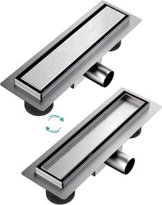 two stainless steel door handles with an arrow pointing to the left and right side,