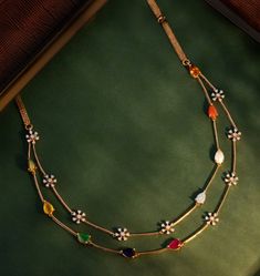 Navarathna Necklace Gold, Navaratna Jewellery Gold, Navaratna Necklace Gold, Magalasutra Designs Gold Simple, Navaratan Necklace, Navarathna Necklace, Navratan Jewellery, Navaratna Necklace, Navaratna Jewellery