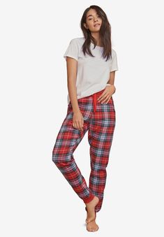 Soft yarn-dyed plaid flannel pants in a relaxed fit. Ribbed elastic waistband with twill tape drawstring. Side pockets.  Ribbed elastic waistbandRibbed Flannel Pants, Flannel Pajamas, Red Tartan, Sleep Pants, Tunic Tank Tops, Pajama Bottoms, Sleep Shirt, New Tops, Bottom Clothes