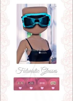 a female mannequin wearing blue sunglasses and black bra with pink hearts on it