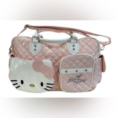 New Hello Kitty Shoulder Bag Pink And White Hand Bag. Large, Snap Pocket On Each Side, 2 Front Pockets That Both Zip, 1 Zip Pocket And 1 Pouch On The Inside. Zip Top Closure, Shoulder Strap Included. White Hand Bag, Hello Kitty Bags, Sanrio Pink, Hello Kitty Baby, Shoulder Bag Pink, Hello Kitty Bag, White Hand, Large Shoulder Bags, Baby Bag