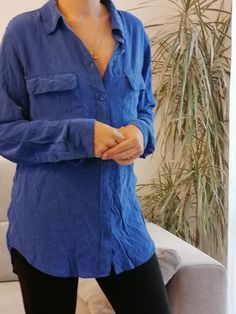 "Vintage 100% silk cobalt blue blouse by the brand Equipment. Equipment royal blue electric button up shirt. Fits like a M. Measurements lying flat: Bust: 49 cm / 19\" Length: 71 cm / 28\" Very good condition." Blue Relaxed Fit Blouse With Button Closure, Everyday Blue Button-up Blouse, Washed Blue Button-up Blouse Relaxed Fit, Versatile Blue Button-up Blouse, Blue Relaxed Fit Button-up Blouse, Blue Blouse, Cobalt Blue, Cobalt, Royal Blue