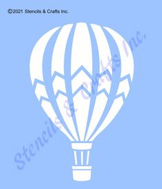 a white hot air balloon on a blue background with the words stencils & crafts inc