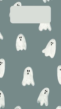 a group of ghost faces on a gray background with a white rectangle in the middle