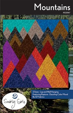 the book cover for mountain quilts, featuring an image of mountains in different colors