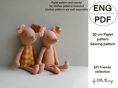 two stuffed animals sitting next to each other on a white surface with the text eng pdf