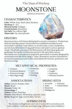 Crystal Properties Chart, Moonstone Meaning Crystal Healing, Moonstone Crystal Meaning, Moon Stone Crystal, Crystals Astrology, Moonstone Healing Properties, Moonstone Properties