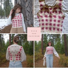 four pictures of the back of a woman's top, with different patterns on it