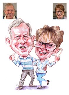 caricature drawing of two older people