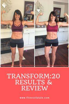 a woman showing off her muscles with the words transform 20 results and review