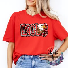 Treat yourself or anyone in your life to this awesome School pride tshirt. It's Eagles game day!!  Great for all occasions.  And great for supporting your eagles team.  Shirt is made of 100% ring spun cotton. Standard unisex sizing.  To get the best wear from your shirt please  1. Wash with mild detergent  2. Do not use fabric softener  3. Do not use bleach 4. Tumble dry low.  5. Do not iron on design.  Please enjoy your shirt as I know we have enjoyed all the ones we have made for ourselves!! Please note that every shirt is made to order and normal processing time takes us 3-5business days to create a shirt and ship out an order; however we strive our very best to get it out sooner!  This shirt is offered in many different color options. If there is a different color you need, message me Pirates Spirit Shirt, Eagle School Spirit Shirts, Elementary Spirit Wear, Team-colored T-shirt With Screen Print For Game Day, School Spirit T-shirt For Game Day, College Football Season Screen Print T-shirt, Pre-shrunk Sports Fan T-shirt For Game Day, Team-colored Screen Print T-shirt For Game Day, College Football Season T-shirt With Screen Print