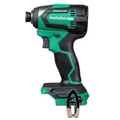 a green and black cordless drill with the word metabown on it's side