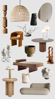 an assortment of modern furniture and accessories arranged in the shape of different shapes, sizes and colors