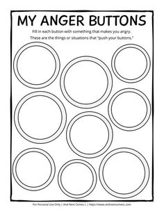 Emotions Art Therapy, Anger Buttons Worksheet, Social Worker Worksheets, Therapy Ideas For Teens, Art Therapy Activities Printables, Activities For Middle Schoolers, Anger Management Activities For Kids, Anger Worksheets, Anger Management Activities