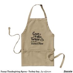 an apron with a cartoon bear on it's chest and hands in the air