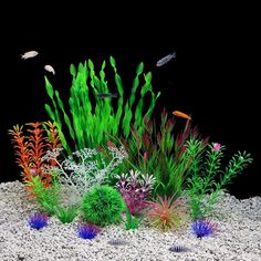 QUMY Aquarium Plants Plastic Artificial Fish Tank Plants Decoration Set for All Fish 14 PCS Tanaman Air, Tank Plants, Plastic Fish, Hydroponic Plants