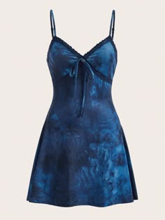 Multicolorido Casual Collar Sem Mangas Tecido de malha Tie Dye Suspensório Embellished Elasticidade Baixa Punk Tie, Tie Dye Knots, Dark Blue Dress, Aesthetic Grunge Outfit, Fame Dr, Silky Dress, Mini Robes, Tie And Dye, Dressy Outfits