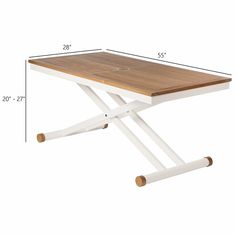 a table that has measurements for the top and bottom part of it, with one leg on