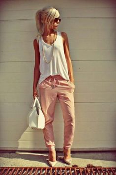 neutral harem pants + white Boho Styl, Bohol, Spring Summer Outfits, Street Styles