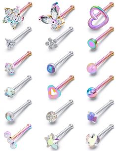 PRICES MAY VARY. ❥Straight nose rings 2.5mm Nose Rings Studs: 18Pcs, 20g nose studs. ❥Nose Piercings size: Bar Thickness：0.8mm(20g) ，Nose Rings Wearable length: 6-7mm, Top Size:2.5mm-6mm. ❥Hypoallergic Materials: Made with Surgical grade 316L stainless steel (Comfort and safety to wear, Smooth is Non toxic and Non Allergic) Does not fade and can be worn for a long time. ❥Used：Nose Rings,Nose studs,Nose piercing jewelry For Women men! These Nose Rings can Make You more Fashionable and Bring Fun t Heart Nose Ring, Heart Nose Rings, Straight Nose, Nose Rings Studs, Nose Piercings, Nose Piercing Jewelry, Nose Studs, Silver Nose Ring, Body Jewelry Piercing