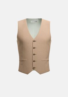 Crafted from one of the most popular chino colors out there, the Camel Cotton vest is custom-made from durable, high-quality cotton for a polished and refined look. Perfect for professional or semi-formal occasions, it's sure to turn heads! Is this your new go-to outfit enhancer? Elegant Brown Vest With Notch Lapel, Elegant Beige Vest With Notch Lapel, Elegant Brown Notch Lapel Vest, Elegant Beige Notch Lapel Vest, Fitted Sleeveless Vest For Semi-formal Occasions, Fitted Solid Color Sweater Vest For Work, Fitted Solid Sweater Vest For Work, Fitted Sweater Vest For Work, Fitted Vest For Semi-formal Spring Occasions