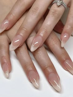 Natural French Nails Oval, Almond Natural French Nails, Soft French Almond Nails, Nail Inspiration French Tip Almond, Funky Engagement Nails, Natural Almond French Tip Nails, Almond Long French Tip Nails, Translucent French Tip Nails, Oval Acrylic Nails French Tip