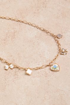 Bow Heart Charm Necklace in Gold | Altar'd State