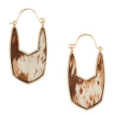 Capturing attention with each turn of the head, our exclusive hoop earrings are Southwestern-inspired statement. They're made with ivory, brown and black cowhide and a modern, gold-finished hinged closure. A unique addition to any jewelry collection, our one-of-a-kind earrings are the perfect complement to your cowgirl era. World Market, Gold Leather, The Gold, Boutique Jewelry, Leather Earrings, Hoop Earrings, Leather, Gold