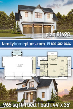 two story house plans with 3 car garages and living room in the back ground