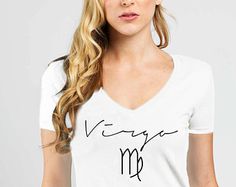 Virgo Zodiac Tee Women V-Neck T-Shirt Zodiac Signs Sagittarius, Zodiac Sagittarius, Down Hairstyles, Womens Tees, V Neck T Shirt, Shopping Outfit, T Shirts For Women